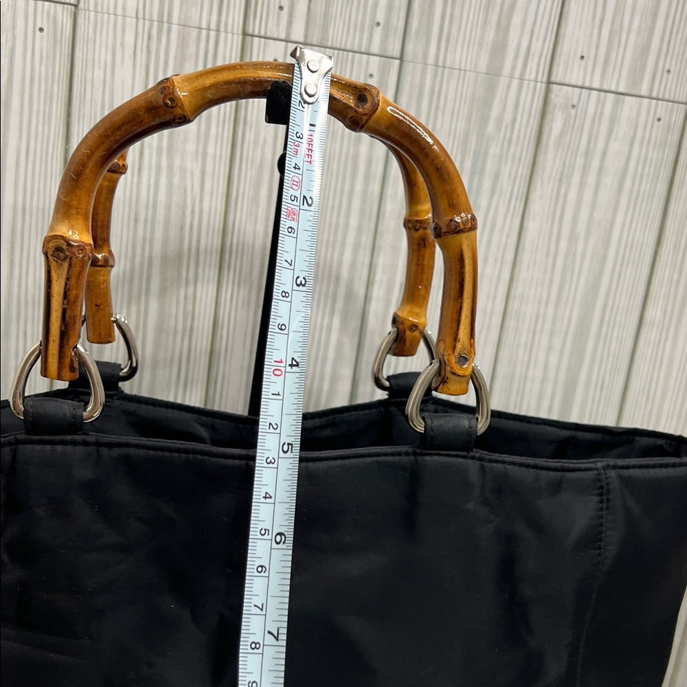 Banana Republic Black Nylon Tote Bag with Bamboo Handles | - Picture 5 of 10